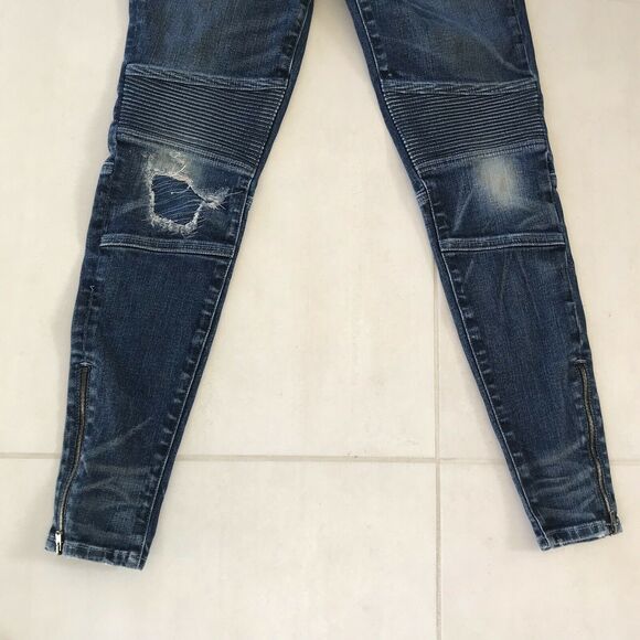 Simon Miller Distressed Moto Low Rise Stretch Skinny Denim Jeans - Picture 6 of 11